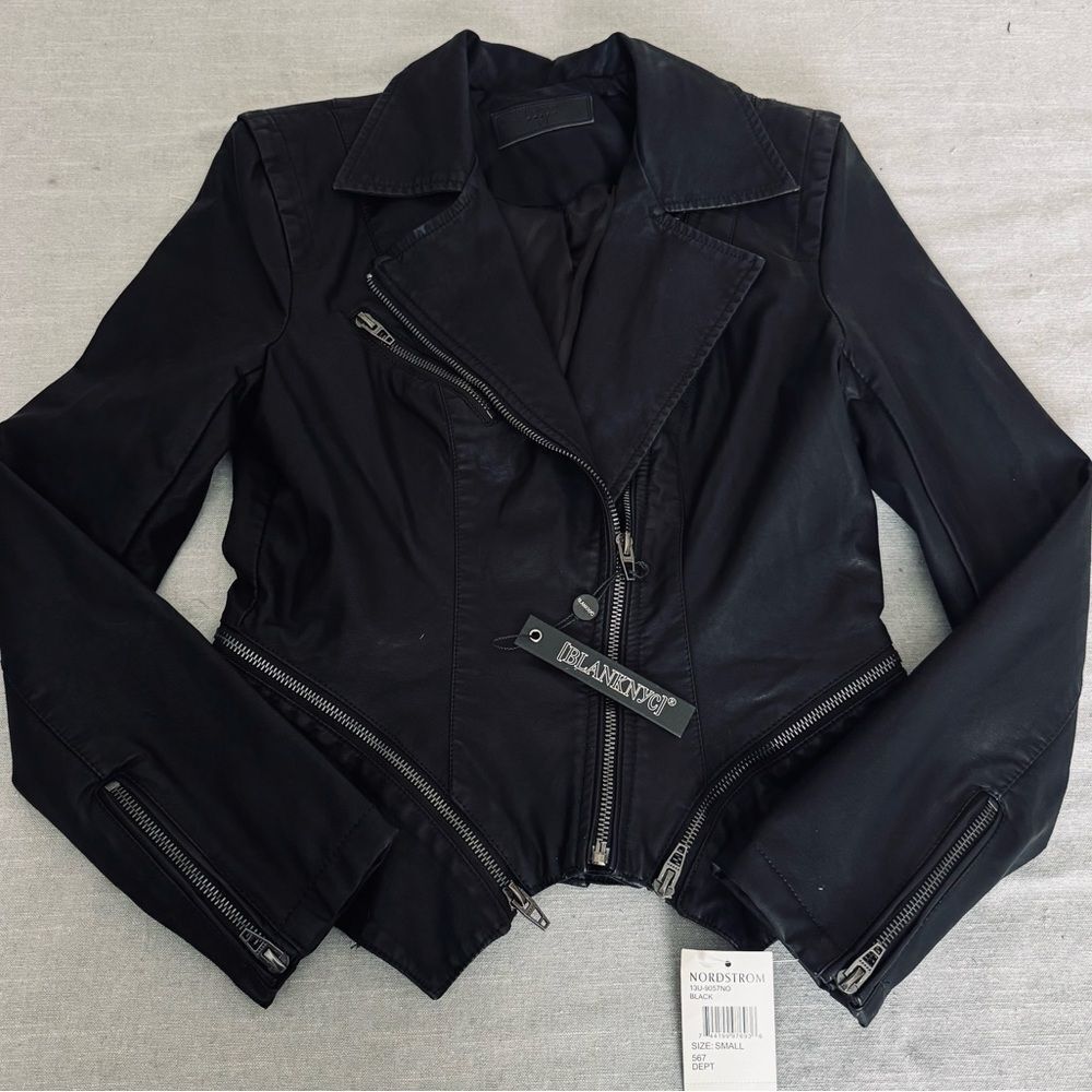 Blank NYC Black Asymmetric Zipper Leather Jacket